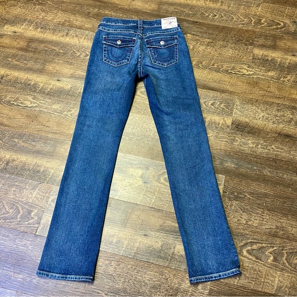 True Religion Billie Mid Rise Straight Jeans Pink Stitch Pockets Women’s 28x33 - Picture 2 of 11